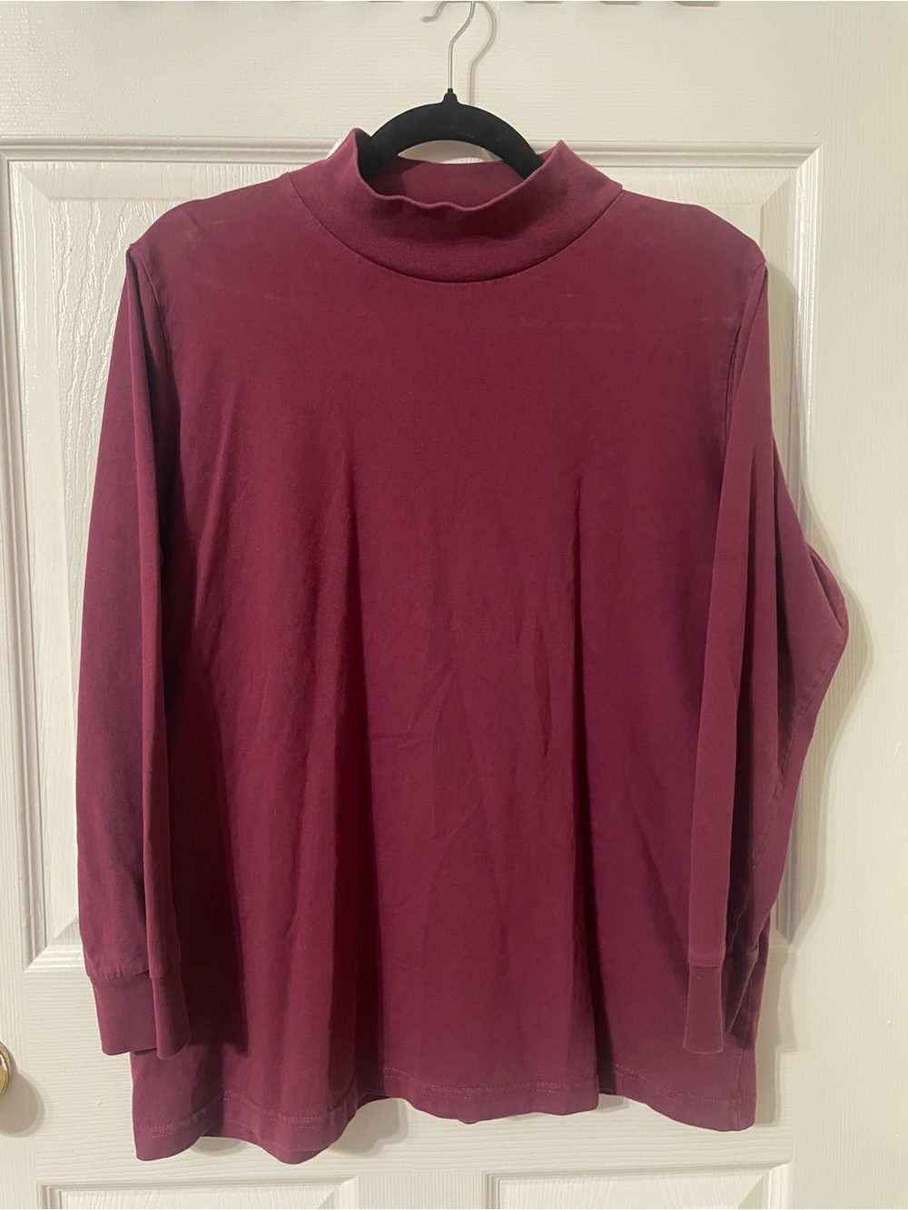 All American Comfort Berry Mock Neck Cotton Long Sleeve Shirt